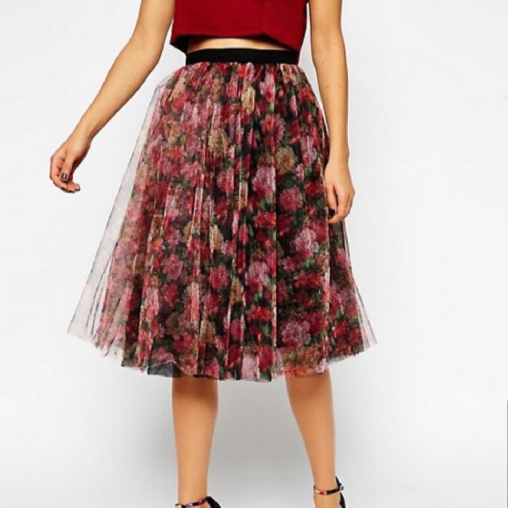 ASOS Floral Tulle Midi Skirt - Size 4